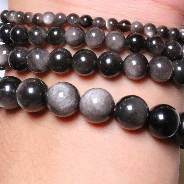 Foliesbijoux - Wholesale Beaded Bracelet - Silver Obsidian bracelet AA1