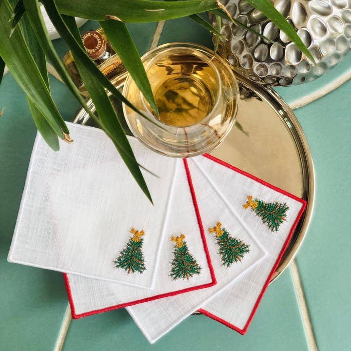 Set of 4 Christmas Tree Embroidered Cocktail Napkins and other Purchase Wholesale lithuanian linen. Free Returns & Net 60 Terms on Faire trending on Faire.