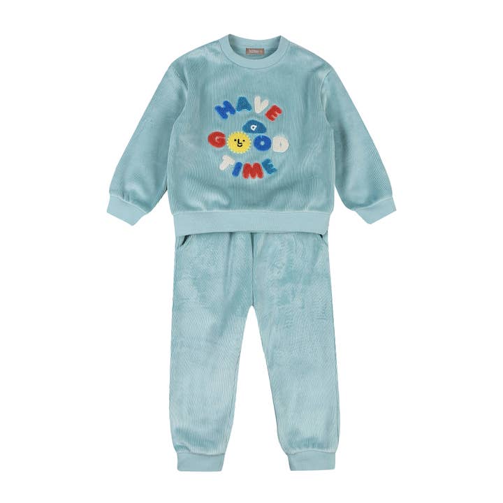 Set met geborduurde fluwelen corduroy sweatshirt en joggingbroek van Milo voor wholesale door ToTo Heros