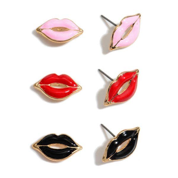 Lyserøde og røde lÌber 3-delt øreringe sÌt for engroshandel hos Kate Tuesday Jewelry