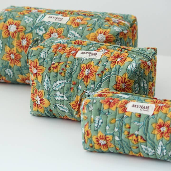 Reis/make-up/organizer/tasje met zonnebloemenprint - set van 3 voor wholesale door MYNAHbySmitha