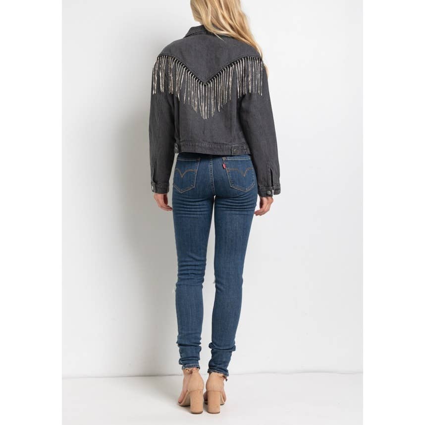 Coloring You - Wholesale Spijkerjack/spijkerjas - Dames - CROP SPIJKERJACK MET STRASDETAILS EN FRANJES 7