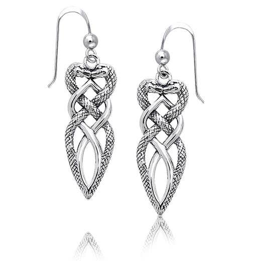 Silver Insanity - Vente Boucles d'oreilles pendantes - Boucles d'oreilles en argent sterling avec nœud celtique et cœur de serpent torsadé1