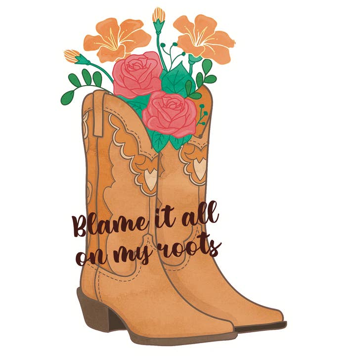 Calcomanía de vinilo Blame It All On My Roots Flower & Cowboy para venta al por mayor de Handmade By Myles