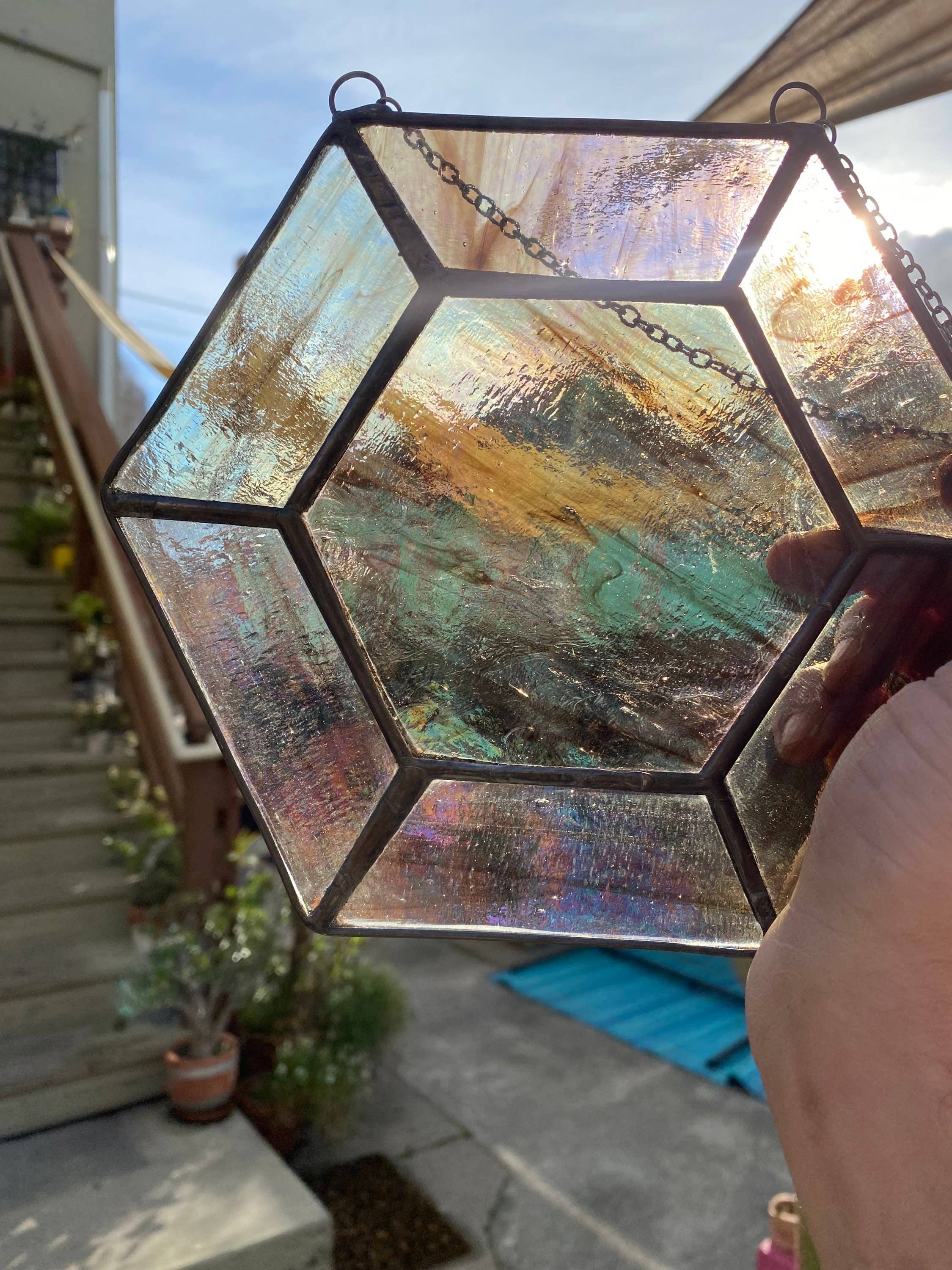 Made By Rheal - Wholesale Suncatcher - Iridescent Brown & Clear Swirl Gem Stained Glass Suncatcher3