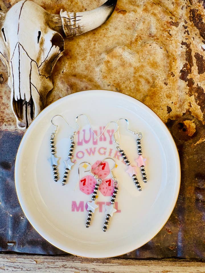 Navajo Pearl Earrings/ Star Earrings/Sterling Silver Earring for wholesale by Wild Hancock Creations