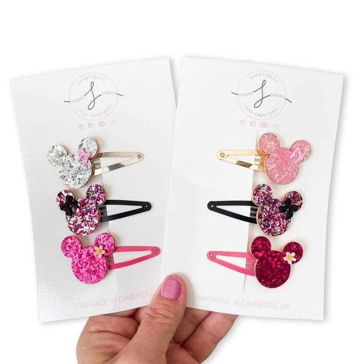 Trio Snap Clip Sets - Glitter Mouse for wholesale by Shantiques Mini Creations