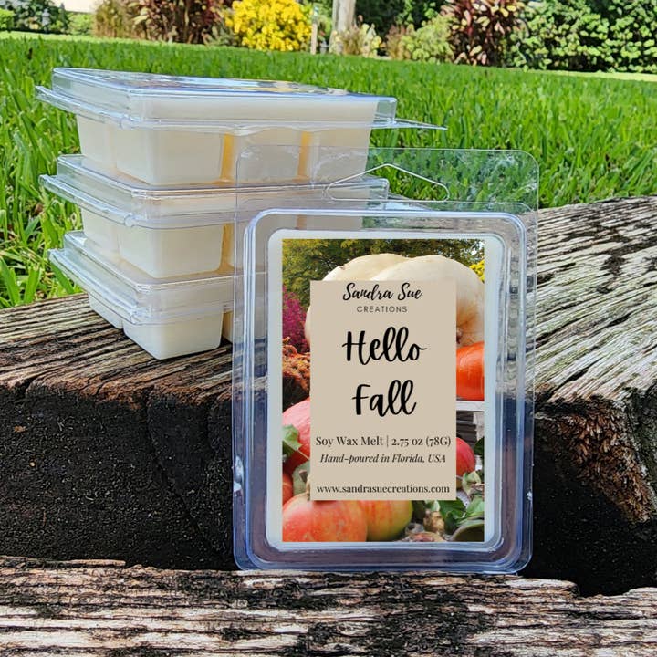 Hello Fall Soy Wax Melt, 2.75oz | Cranberry, Pumpkin, Apple for wholesale by Sandra Sue Creations LLC