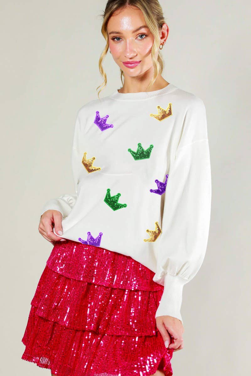 Vine & Love - Vendita all'ingrosso Felpa - Donna - Maglione lavorato a maglia con dettagli in paillettes a corona VT81484K6