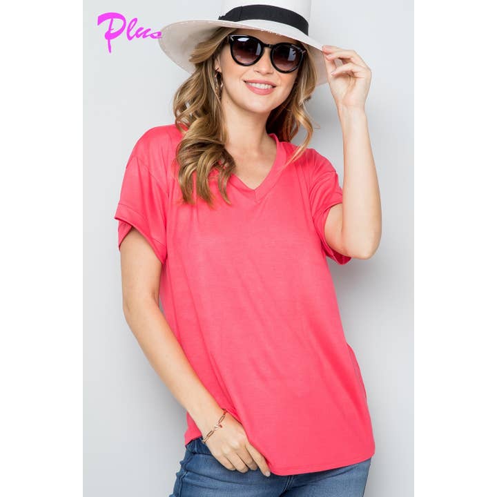 PLUS V NECK BASIC BOXY TOP for wholesale by 1clique co.