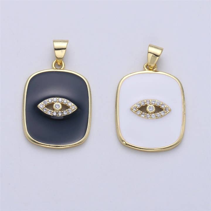 Pendentif Charm Tag en Émail Doré Œil Maléfique, Charm Œil de Râ Noir et Blanc, Bijoux en Émail pour Composant de Collier I-452 I-453 pour la vente par Aim Eternal