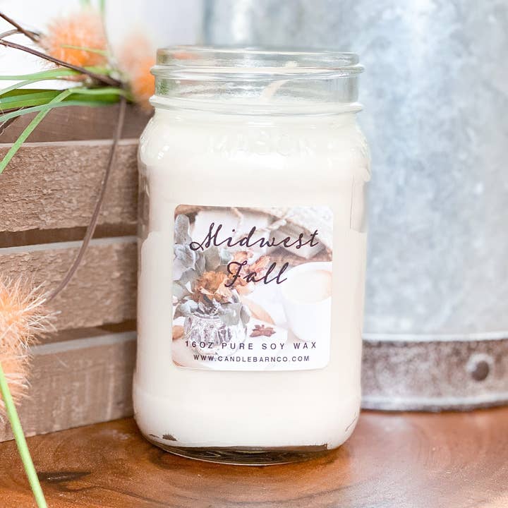 MIDWEST FALL | 16oz Mason Jar | FALL | 100% Pure Soy Candle for wholesale by Timber Oak Candles