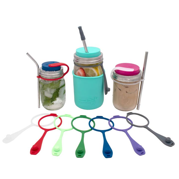 Silicone Straw Hole Tumbler Lid Plug/Stopper w/ Straw Strap for wholesale by Mason Jar Lifestyle
