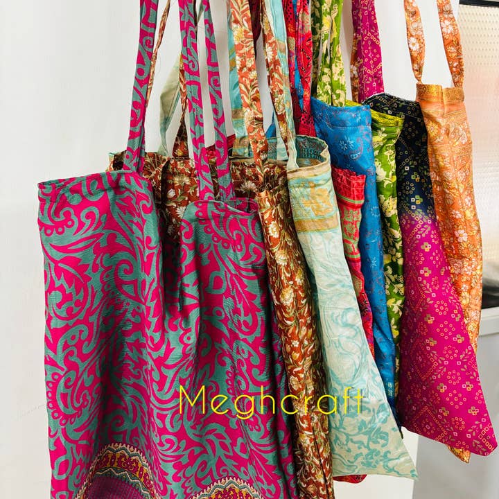 Meghcraft - Wholesale Gift Bag - Upcycled silk Shopping bags-Gift Bags Bulk-Grocery Tote bag