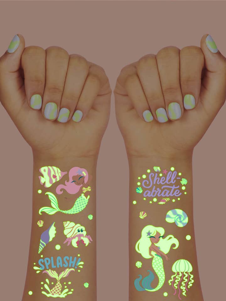 Mermaid Glo Tats - 48 foil temporary tattoos for wholesale by Petit Fetti