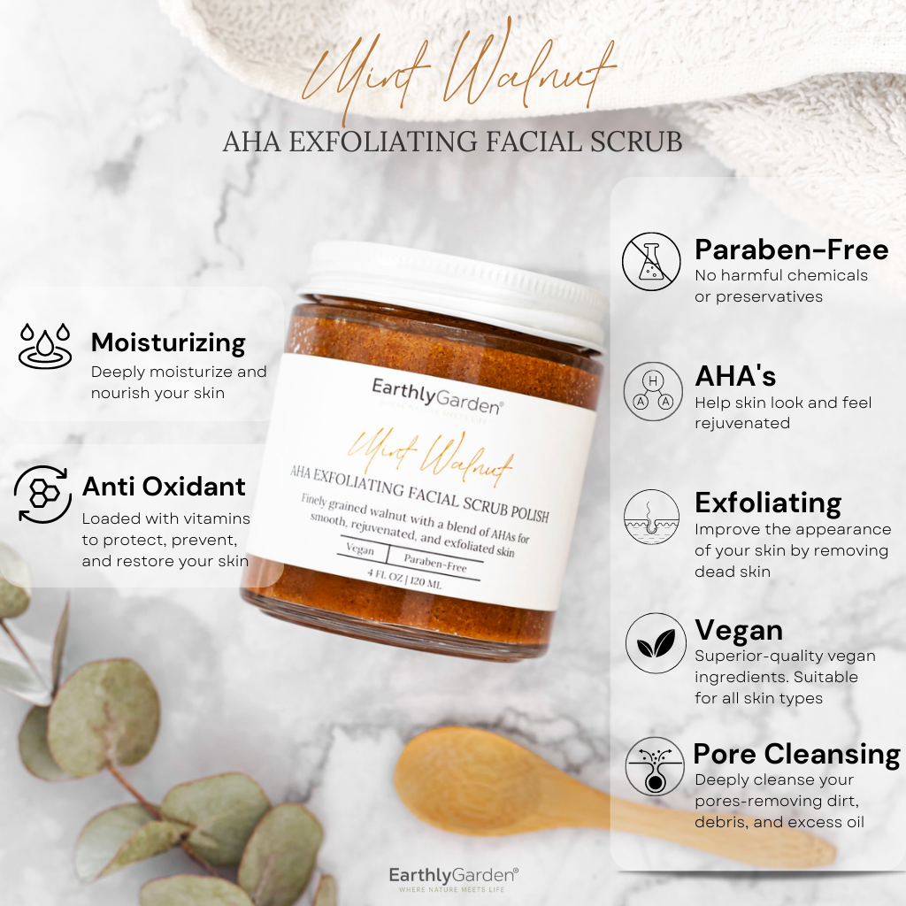 Earthly Garden® - Wholesale Facial Exfoliant/Scrub - Mint Walnut Exfoliating Face Scrub with AHA2