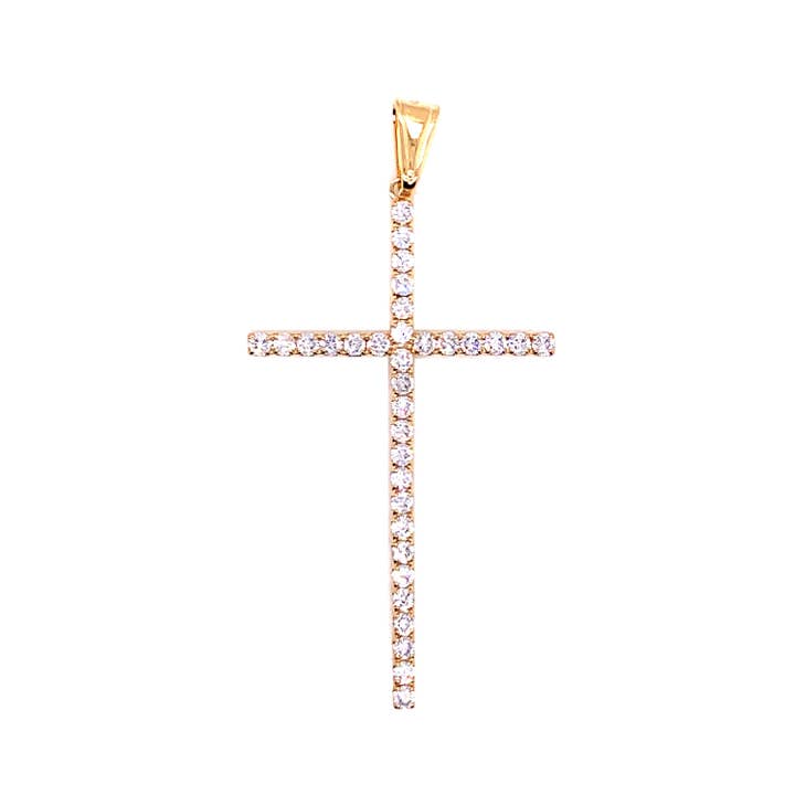 Large Diamond Cross Pendant, CZ Cross Charm, Elegant Cross J for wholesale by The Bead Bazaar