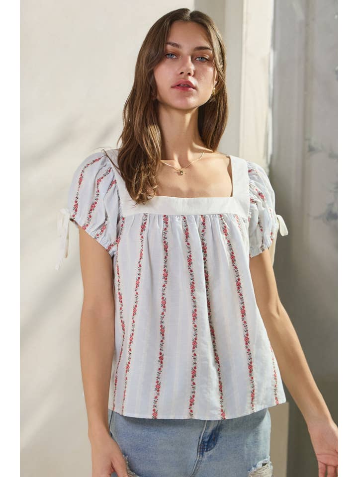 Oddi - Wholesale Blouse - Women's - Floral Embroidery Jacquard Blouse