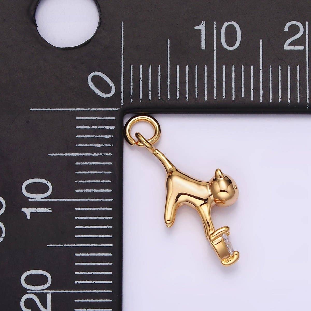 Aim Eternal - Wholesale Individual Charm/Pendant - 18K Gold Filled Cat Pet Animal Clear Heart CZ Charm | N17572