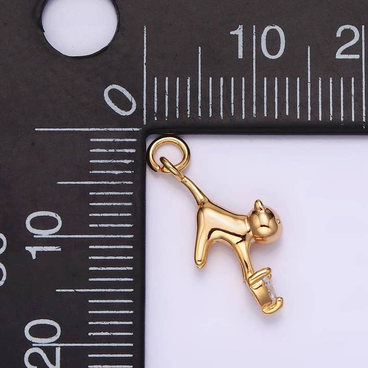 Aim Eternal - Wholesale Individual Charm/Pendant - 18K Gold Filled Cat Pet Animal Clear Heart CZ Charm | N17572
