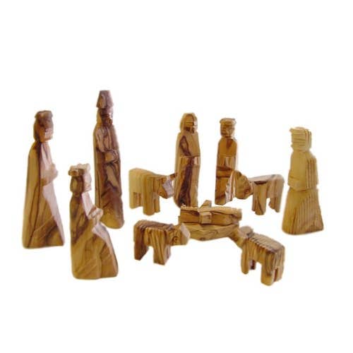 Village Gift Importers - Vendita all'ingrosso Decorazione per presepe - Presepe rustico in legno d'ulivo intagliato a mano, 12 pezzi