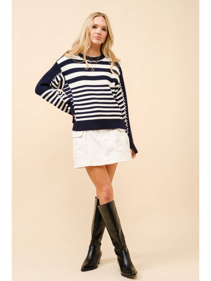 NAVY 35048W - Multi Stripe Loop Nautical Sweater for wholesale on Faire