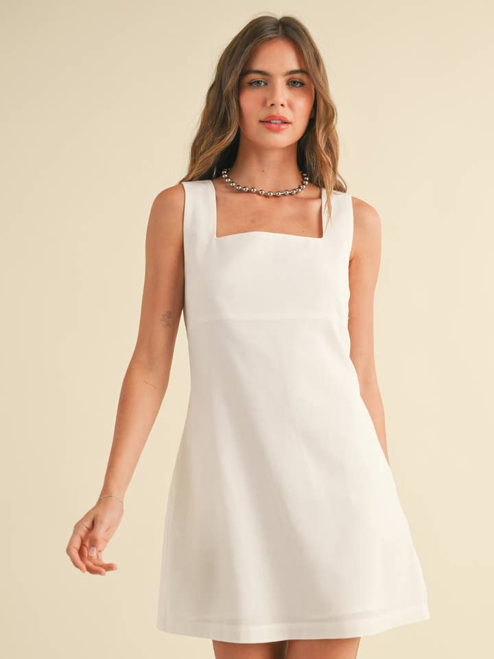 MIOU MUSE - Wholesale Dress - Women's - D2816 LINEN SQUARE NECK PATTERN MINI DRESS