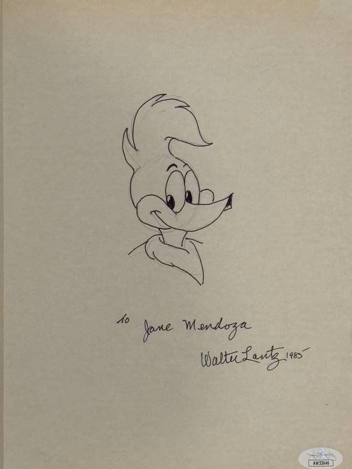 Walter Lantz- Signed 8x10 Album Page with Sketch of Woody Woodpecker (JSA) for wholesale by Hollywood Collectibles