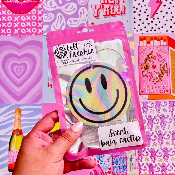 Bizzz Designs - Wholesale Car Freshener - Women's - Smiley Felt Freshies | Smiley Air Freshie | Set of 6