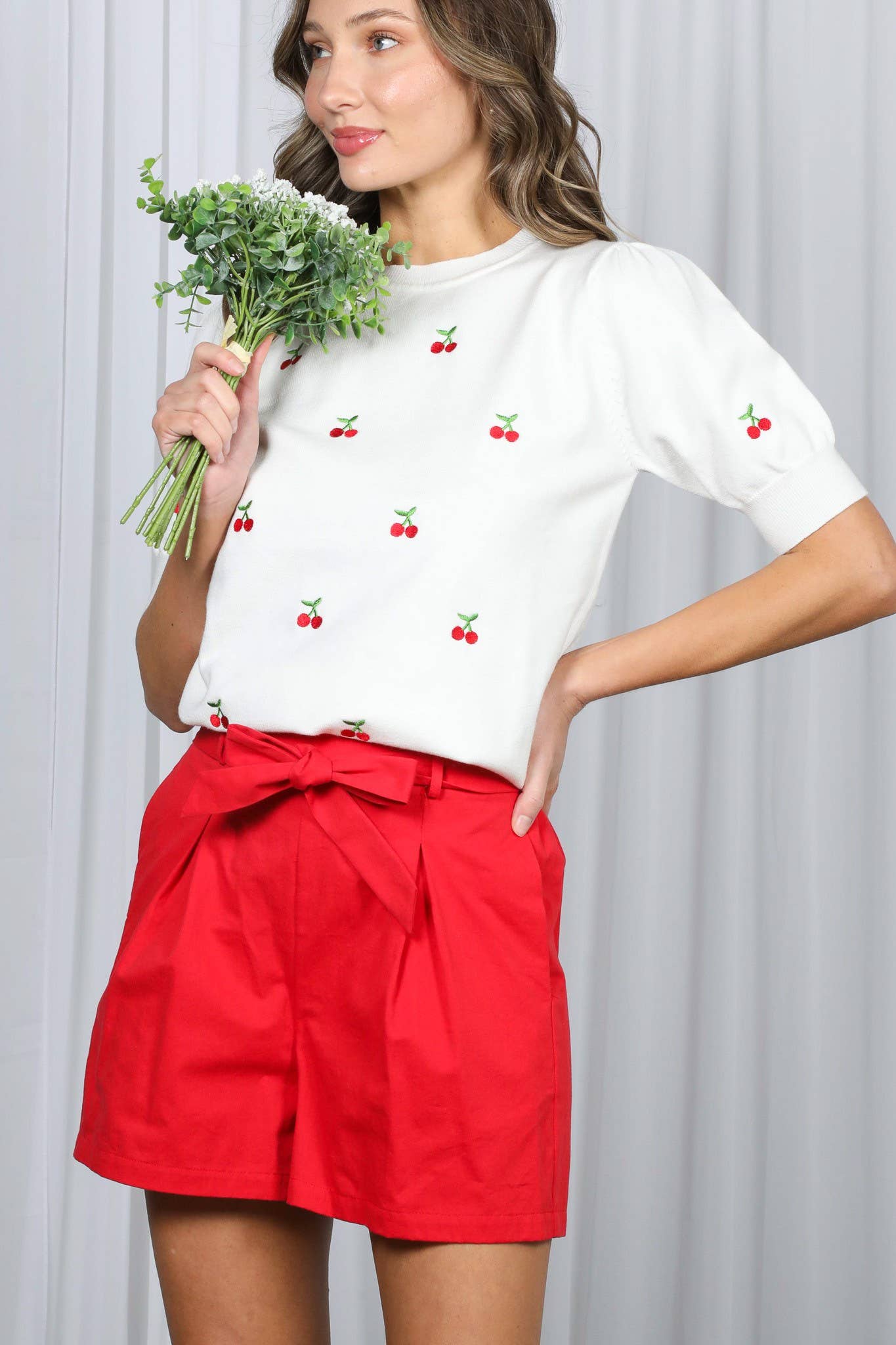 Vine & Love - Wholesale Shorts - Women's - High-Rise Waist Tie 100% Cotton Shorts VP8117811