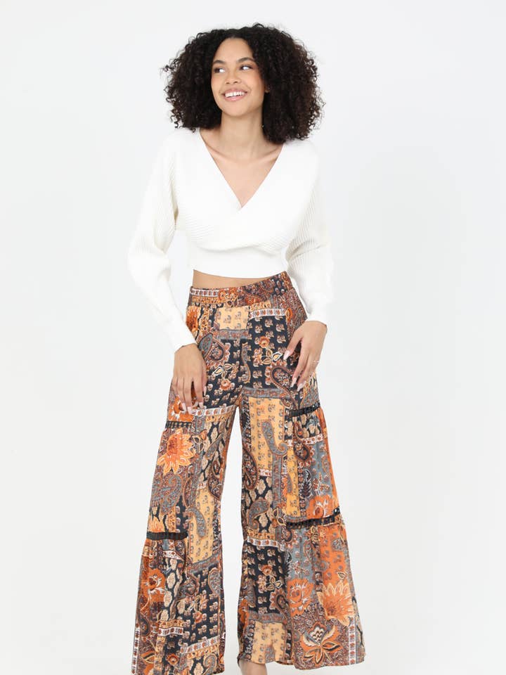 ANGIE - Wholesale Broek - Dames - 25R84-W909 BROEK MET WIJDE PIJPEN EN KANTEN INZETSTUKKEN5