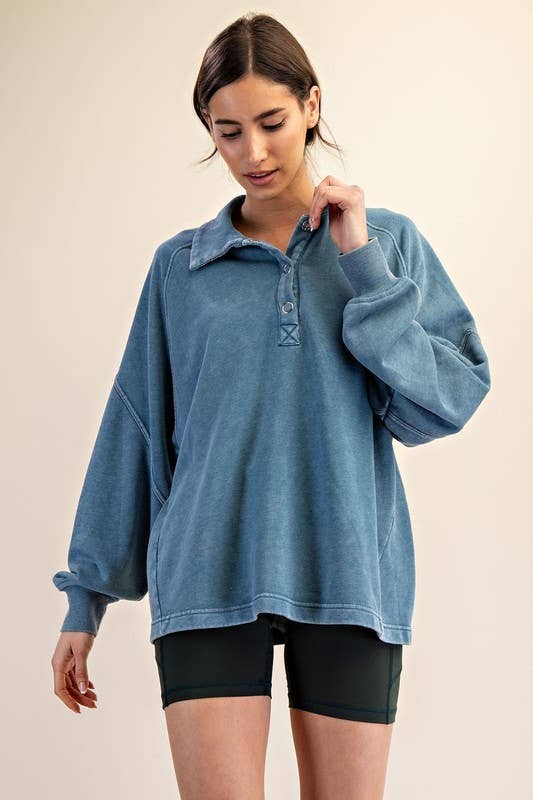 Sunday Morning - Wholesale Sweatshirt - Women's - T170037 LONG SLEEVE MINERAL WASHED POLO SWEATSHIRT18