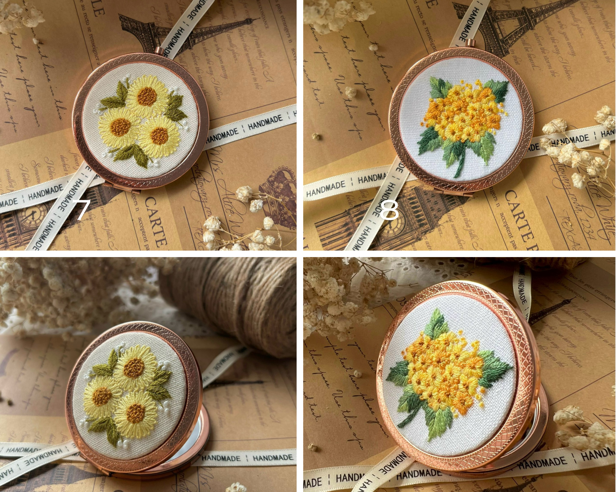 Maple Dream Store – Großhandel Taschenspiegel – Handbestickter Vintage-Taschenspiegel mit Blumenmuster — Hochzeit3