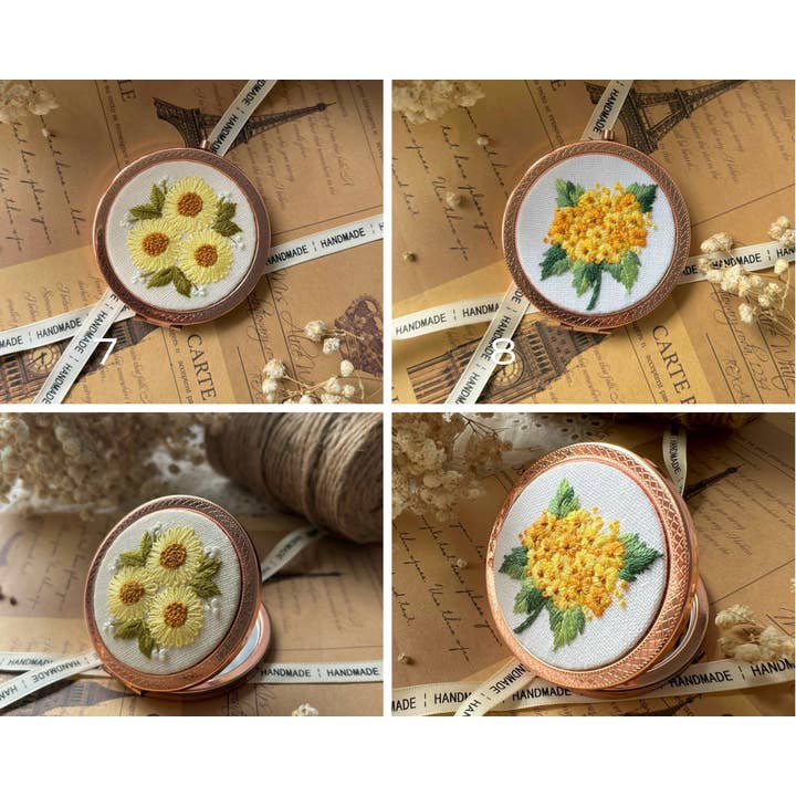 Maple Dream Store – wholesale Compact mirror – Vintage Floral Hand Embroidered Pocket Mirror - Wedding3