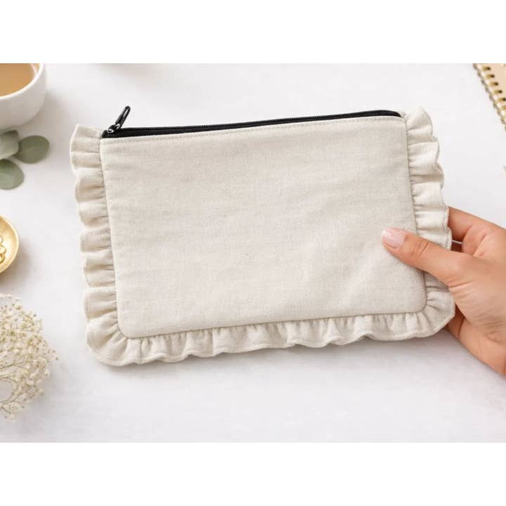 House of Kraft - Wholesale Pouch - Women's - Canvas Ruffle Pouches | Canvas Travel Pouches | Zipper Pouch5