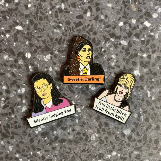 Absolutely Eddie, Patsy and Saffy 3 Pin Set for wholesale by twistedEGOS llc