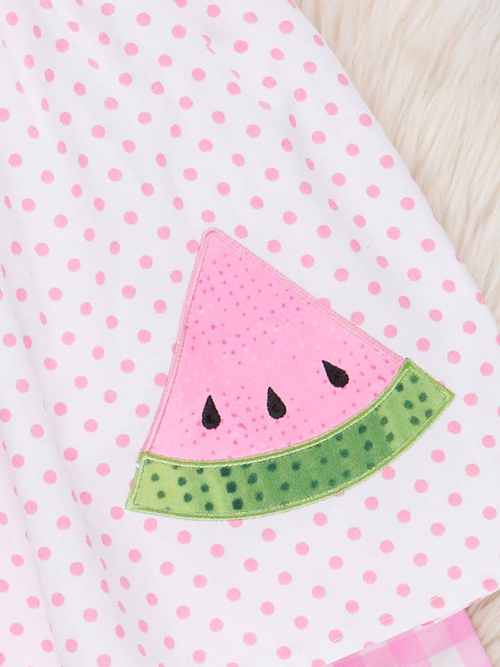 Marie Nicole Clothing - Wholesale Top & Short Set - Kids - Dotty Watermelon Embroidered Icing Ruffle Outfit3