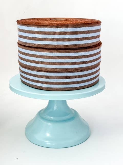 CHIC&PAPER - Wholesale Ribbon – Gift wrapping - Cotton Ribbon Multistripes Toffee/Vintage Blue 35mmx50m