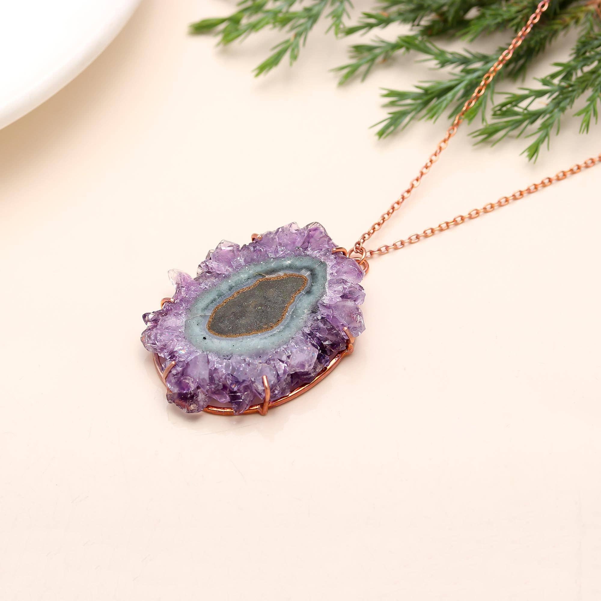 AG 925 JEWELLERY - Wholesale Pendant/Charm Necklace - 925 Sterling Silver Amethyst Druzy Stalactite Necklace1
