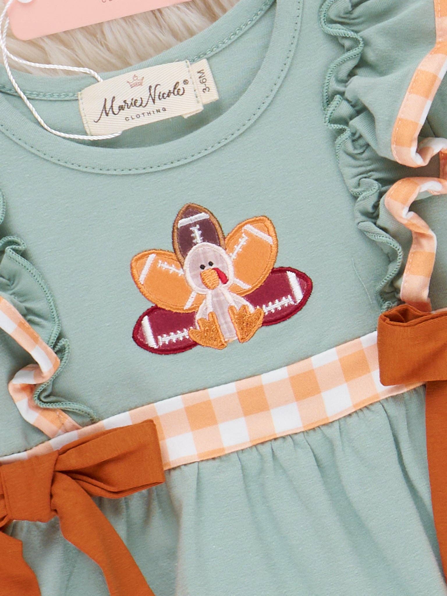 Marie Nicole Clothing - Wholesale Bodysuit (Non-Footed) - Baby - Football Feathers Embroidered Ruffle Bow Bubble1