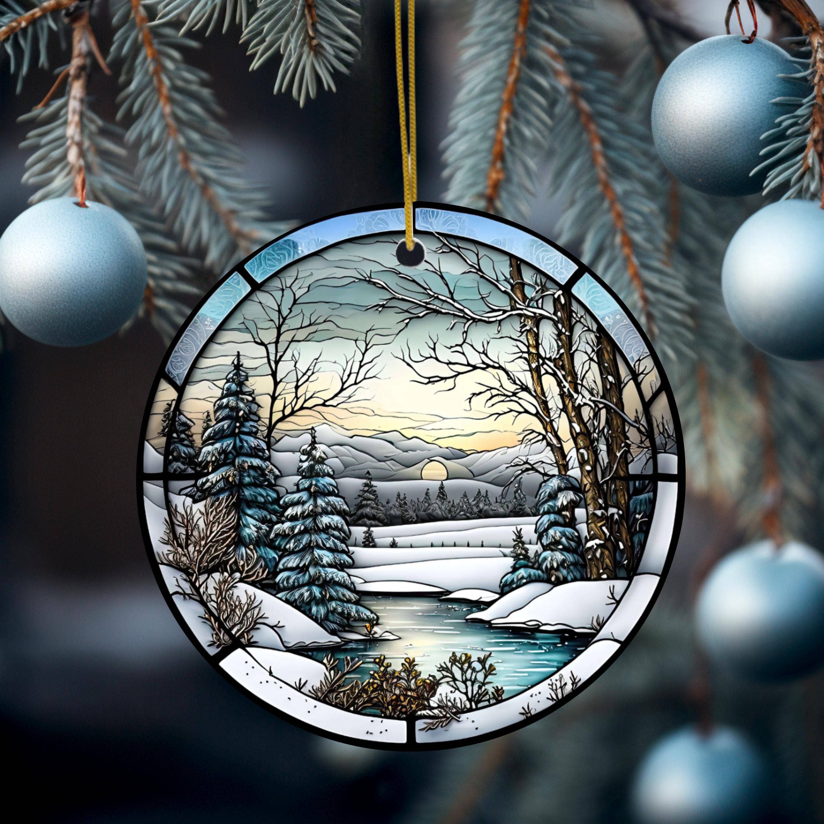 Fernville Creations - Vente Objets de décoration - Ornement en céramique scène d'hiver avec image en vitrail7