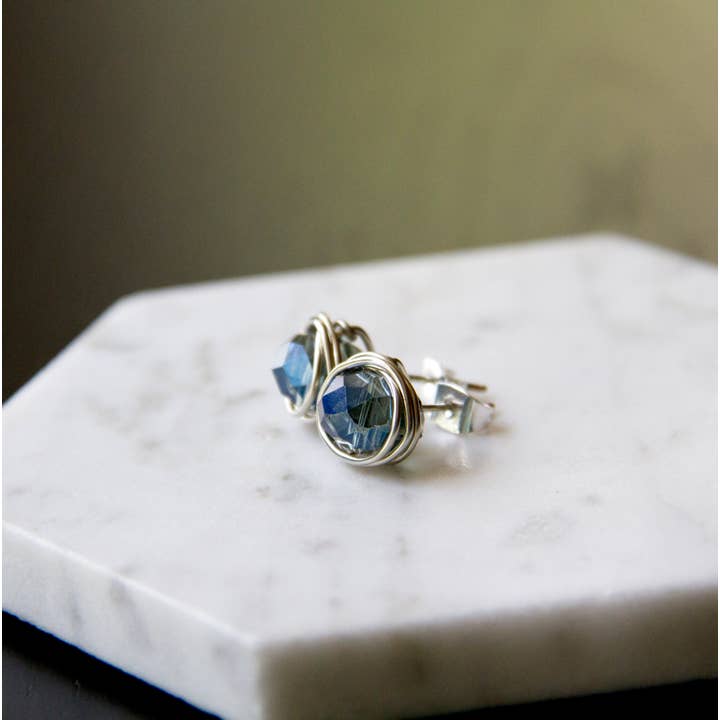 The Jovi Lyne Collection – wholesale Stud/post earrings – Chinese Crystal Stud Earrings Wrapped In Silver - Birthstone - December - Blue3
