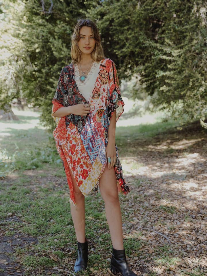Leto Accessories - Wholesale Kimono - Women's - Spring & Summer Floral Patchwork Kimono