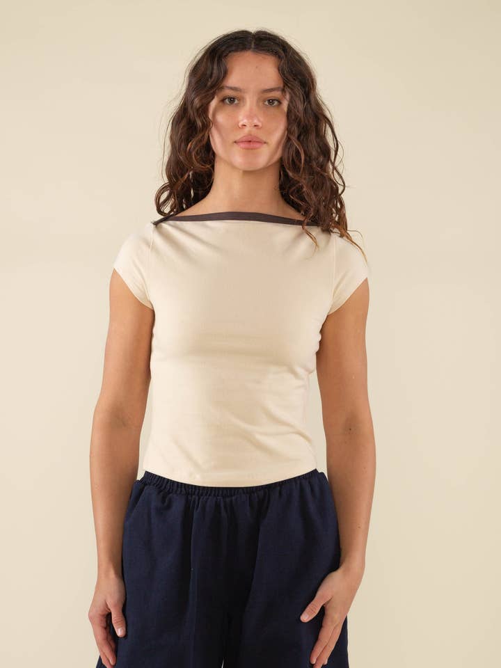 Brisa Contrast Binding Boat Neck Baby Tee for wholesale by NLT