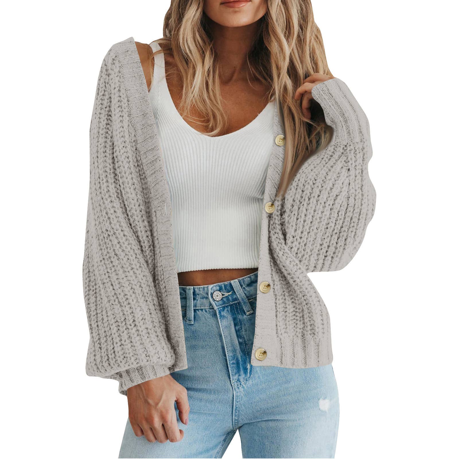 Rosa Clothing - Wholesale Cardigan - Women's - Women Knit Cardigan Loose Fit Button Down Fall Sweater6