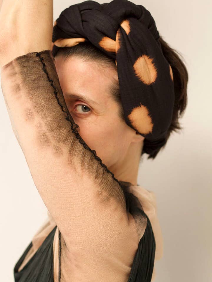 Terracotta bits Frida braid turban for wholesale by Andrea Viêntëc