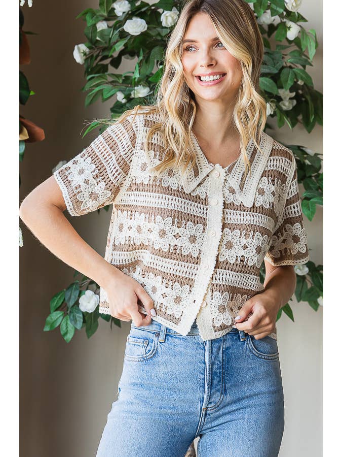 miroh - Wholesale Button Down Shirt - Women's - Button up Floral Crochet top