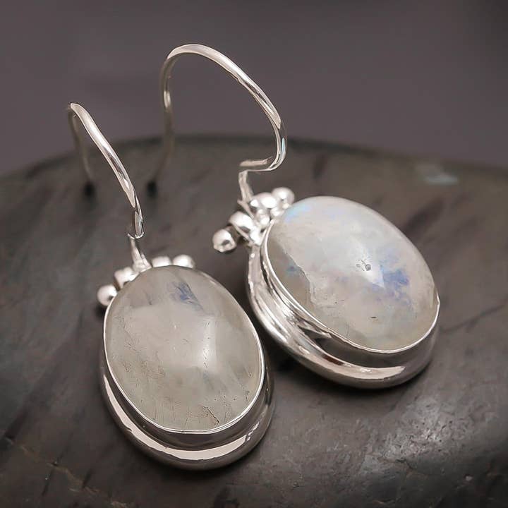925 Silver Oval Moonstone Drop Earrings for wholesale by AG 925 JEWELLERY