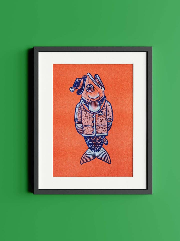 Impression risographique « Jankerfisch » DINA4 pour la vente par Martin Krusche Illustration