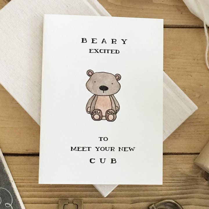 Baby Card - Punny "Beary Excited" Greeting Card for wholesale by kenziecards